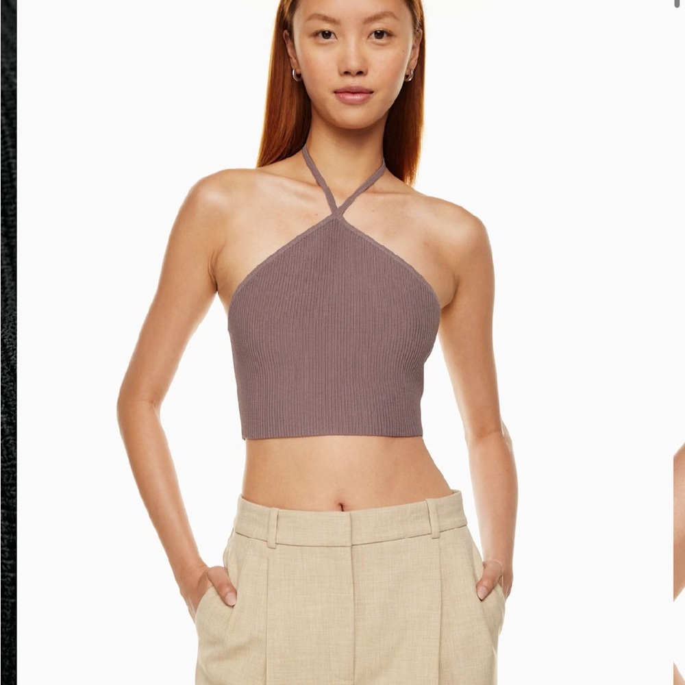 WHITE Babaton Ribbed sculpt halter cross Knit Top 2xs